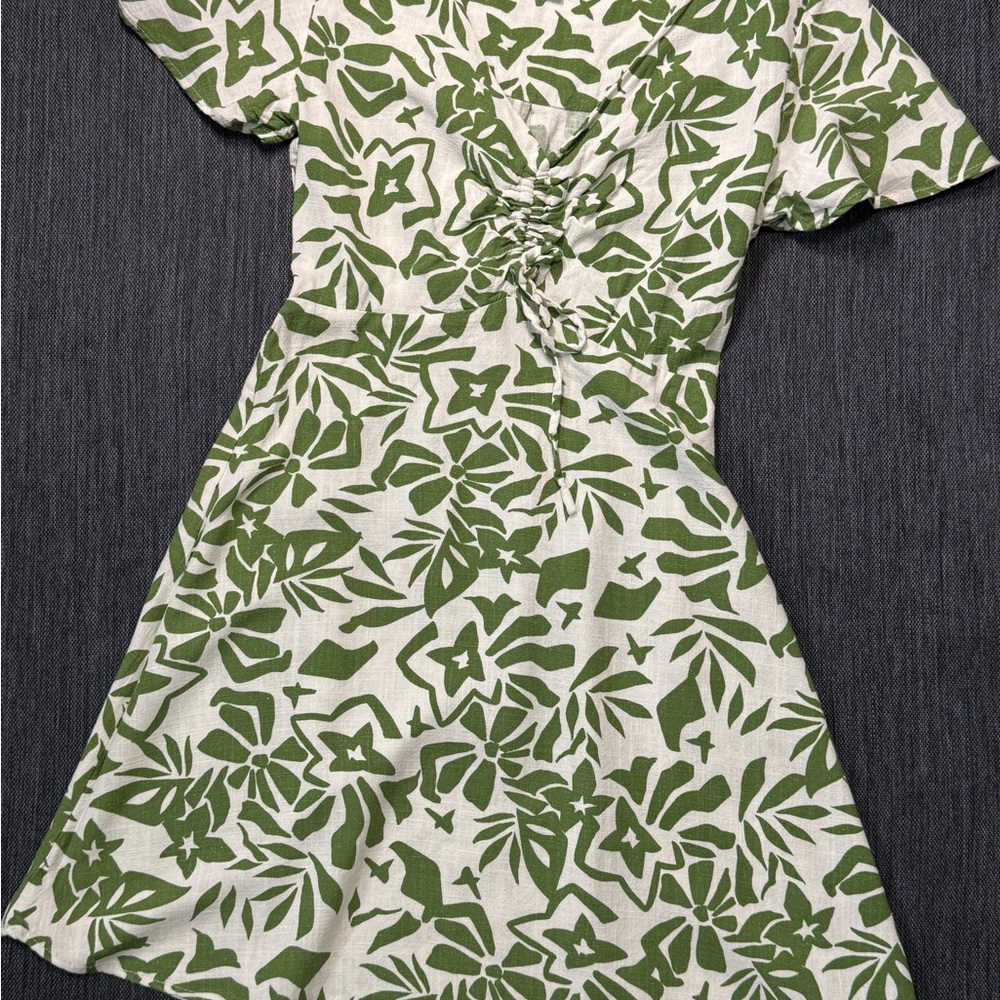 Monteau Green Floral Tie-Front Midi Dress